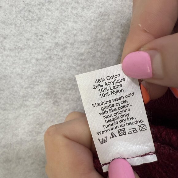 J Crew Sweater Womens XS Red Maroon Wool Blend Cowl Neck Pullover Pockets Cozy - Picture 10 of 11